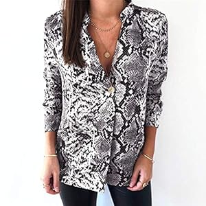 Silcsqb Camisas de Serpiente con Estampado de Manga Larga Cuello Vuelto Femenino Camisa de Primavera para Mujer Blusas y…