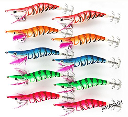 10 Pieces Squid Jig Glow in Dark Luminous Tail Squid Jigs Fishing Lures Shrimp Prawn Tackle Hooks