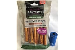 DENTLEY Dently Rawhide-Free Retriever Sticks with Real Peanut Butter 1-10 Count 5" Sticks 3.5 oz / Plus 1-Dog Waste Bag