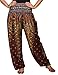 Lofbaz Women's Peacock Print Smocked Waist Harem Pants Brown 2XL