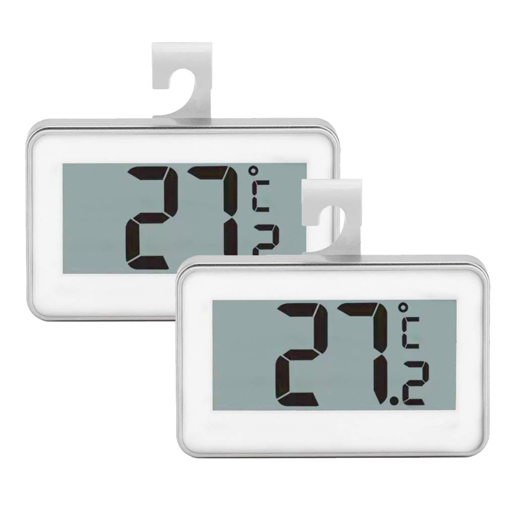 Set of 2 Fridge Thermometer,Digital Refrigerator Freezer Thermometer Monitor with Hanging Hook(White)