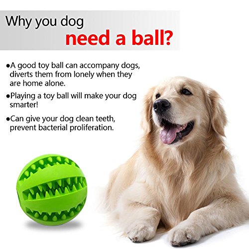 Pet Toy Ball for Dogs, Bite Resistant Soft Rubber Bouncy Ball Treat Ball Dog Toys, Tooth Cleaning Dog Chew Toy (Green) - Thumbnail 2