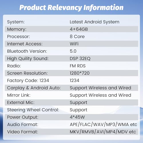 [8 Core 4G+64G] Hikity Car Radio for Ford Fiesta MK6 2009-2016 Wireless Carplay Android Car Android 15 Car Radio 9 Inch Car Stereo with GPS 32EQ WIFI Bluetooth SWC MIC Rear Camera