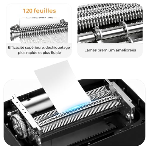 120 Sheets Self-Powered Paper Shredders P4, 60 Min Non-Stop, Manual 8 Sheets, Anti-Plug, 20L Bin, Professional Commercial Home Use Home Office Medical Home School