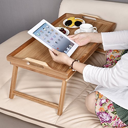 WELLAND Acacia Wood Breakfast Bed Tray Serving Tray with Handle