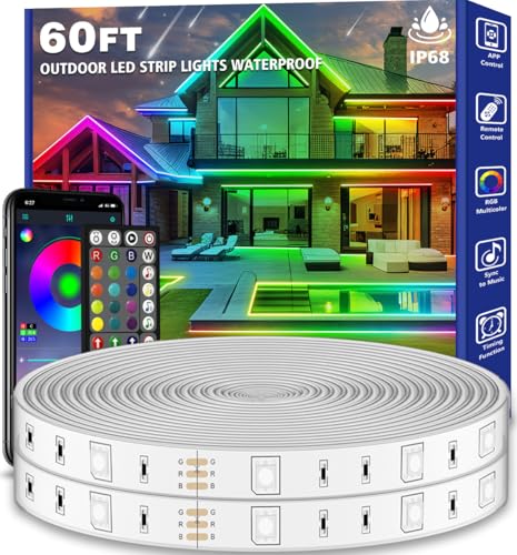 Zoegi 60ft Outdoor RGB LED Strip Lights, Waterproof, App & Remote ...