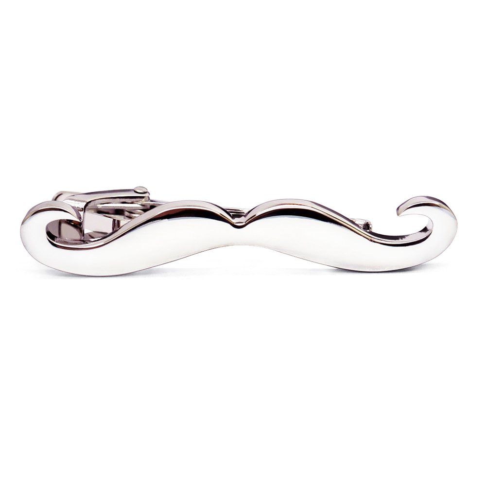 HONEY BEAR Mens/Boys Moustache Beard Tie Clip Bar for Skinny Narrow Size/Normal Size Tie Stainless Steel for Business Wedding Gift (Silver 5.6cm)