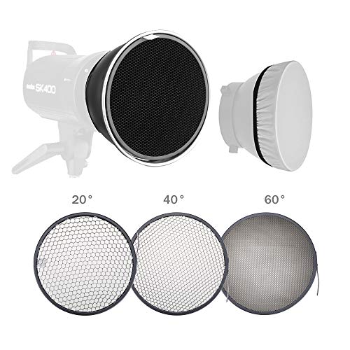 Godox Standard Reflector 7"/ 18cm Diffuser with 20/40/60 Degree Honeycomb Grid for Bowens Mount Studio Light Strobe Flash