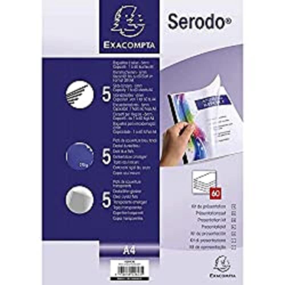 Exacompta - Ref 42843E - Serodo Presentation Kit - 5 x Black Slide Binders, 5 x A4 Dark Blue 240gsm Card Sheets, 5 x A4 Clear PVC Sheets - Suitable for A4 Documents - Ivory and Clear