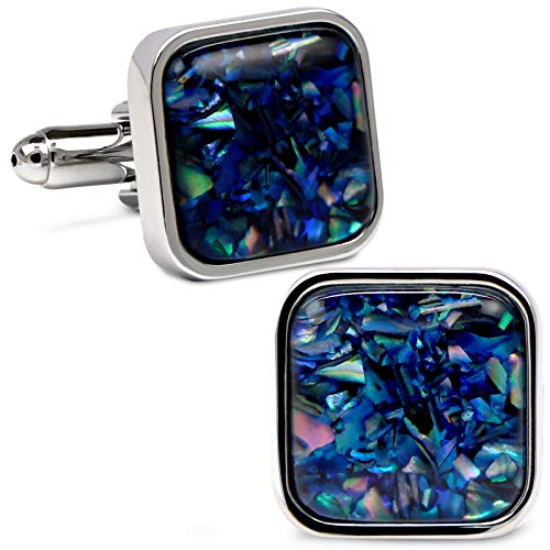 VIILOCK Fancy Nebula Mother of Pearl Square Cufflinks Deep Space Cuff Links Set (Deep Blue)
