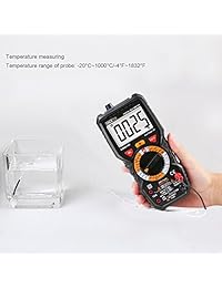 Multímetro digital avanzado Tacklife DM01M Trms 6000 probador de recuentos, sin detección de voltaje al contacto Amp Ohm Multimedidor de voltajes. Temperatura, línea viva, con visualización LCD con retroiluminación, negra.