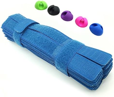 Reusable Fastening Cable Tie Cable Straps Wire Organizer, 7-Inch, 50 PCS+ Cable Clips Cord Holder 5PCS(Blue)