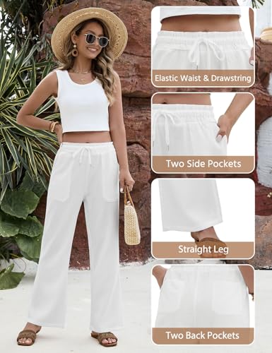 Fashora Women's Summer Trousers Lightweight Wide Comfortable Elastic Waist Flowy Casual Palazzo Trousers Elegant with Pockets and Drawstring Adjustment.
