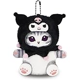 CNAANA Cute Cat Plush Keychain – Soft Plush Pendant, Great Gift for Boys and Girls (Black, Sitting)