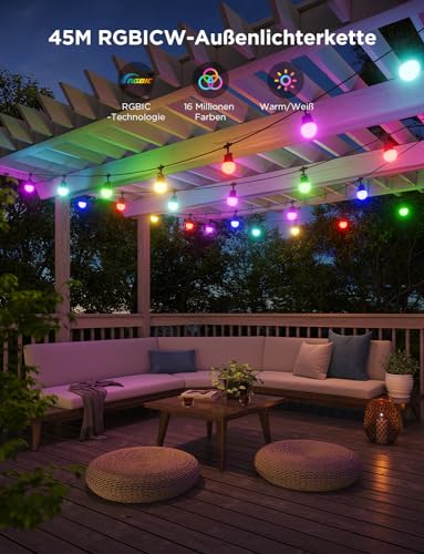 Govee Outdoor LED Fairy Lights Outdoor 2.45 m Dimmable RGBICW Fairy Lights with 16 Million Colours and 47 Scene Modes, 100 lm per LED Life 25000 h, IP65 Waterproof, Works with Google