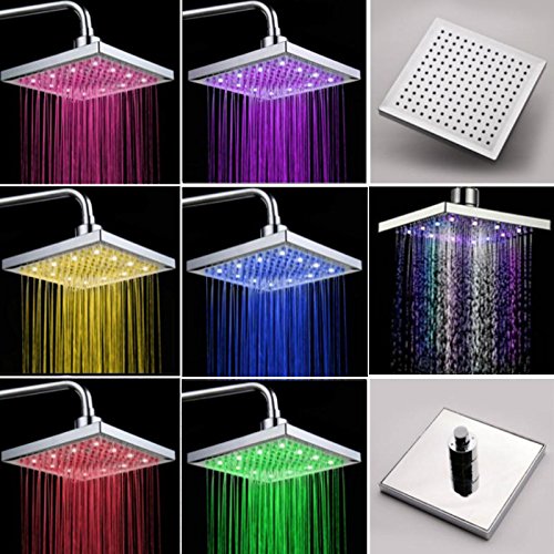 Bathroom led top sprayer, square 8 inch led 7 color cha…