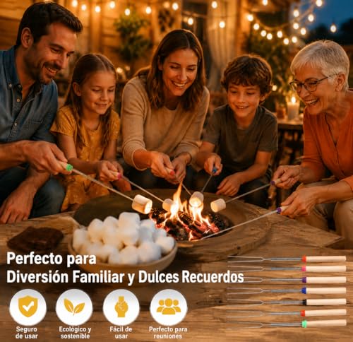 VGEBY 8 Varillas para Asar Malvaviscos, Telesc¡§?picas, Extensibles, para Asar Malvaviscos, Kit Extensible para Asar, Pinchos para Pinchos, Tenedores para Perros Calientes para Fogatas