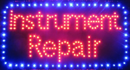Jumbo 24" x 13" LED Neon Sign with Motion -"Instrument Repair" with Blinking Blue Border