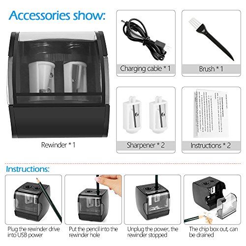 image for Electric Pencil Sharpener, AOFU USB Double Hole Battery Operated Heavy