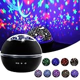 Star Projector Night Light, Baby Projector Nuresy Lamp 360 Degree Rotating Star Moon Cover Projector Night Light for Kids Bedroom, Birthday,Baby Nursery Night Light (Black)