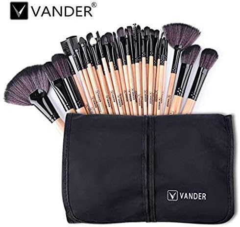 Vander 32 Pieces Makeup Brushes Handle Premium Cosmetics Brush Set Professional Wood Synthetic Kabuki Foundation Blending Blush Concealer Eyeliner Face Liquid Powder Cream Brushes Kit With Pouch Bag.