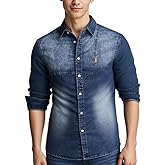 CME SHOWU Denim Shirts Men Button Down Long Sleeve Jean Shirts Slim Fit Shirt
