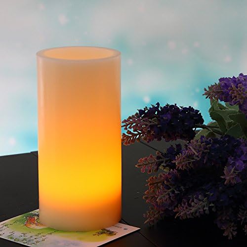 Flickering LED Flameless Candle Light 8"x4" Ivory-Unscented Wax, Battery Operated Candle with Timer Cyclical, Amber Yellow Flame Tall Pillar Candles Faux Electric Candles for Lanterns By JIAJIA Spring
