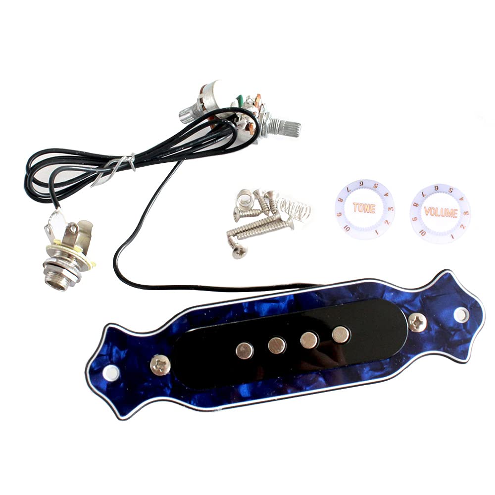 Alnicov Sound Hole Magnetic Pickup With Tone Volume Knobs for 4 String Folk Acoustic Electric Guitars Blue Pearl Shell