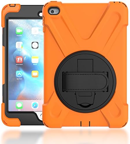 Minghuge 7.9" iPad Mini 4 Multi-function iPad Protector Case. 3 Layer Shock Proof Armor, 360 Degree Rotating Hand Attacher, Shoulder Carrier | Model: iPad Mini 4 (Orange)