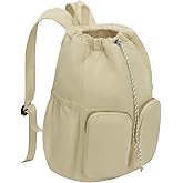 MICOM Travel Backpack for Women Puffer College Laptop Bookbag Drawstring Casual Daypack Lightweight for Women Travel (Khaki)