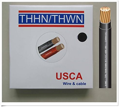 USCA Stranded THHN/THWN 8 AWG Building Wire, 100 FT, Black,600 Volt, 90C