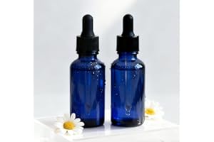 Dropper Bottles Blue 1 oz (30ml) Empty Thick Glass 2 Pack - With Leakproof Black Caps, For Storage, Travel, Essential Oils, T