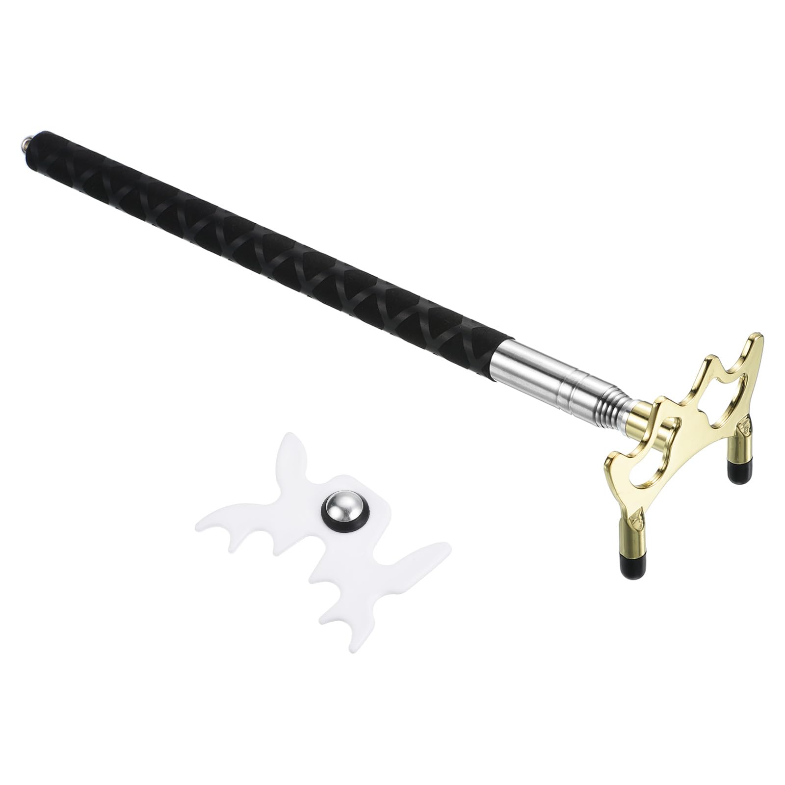 PATIKIL Retractable Billiards Cue Stick Bridge, Silicone Pool Cue Accessory with Removable Metal Low Bridge Head for Pool Table Competition, Gold/White