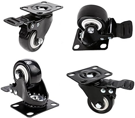 2" Swivel Caster Wheels, PU Rubber Base Quite Mute No Noise, 360 Degree Rotatable with Top Plate and Brake Bearing Heavy Duty 600 lbs Set of 4, Black (new)