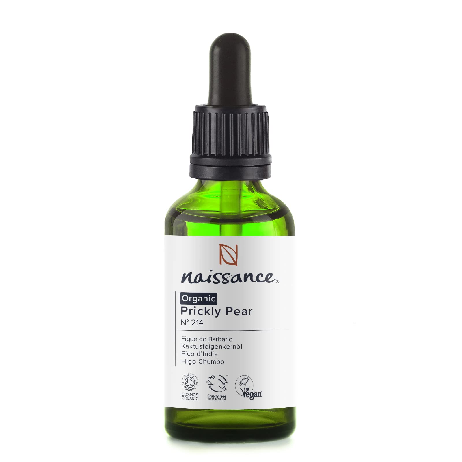 Naissance Organic Prickly Pear Oil (Barbary Fig Seed Oil) 30ml - Pure, Natural, Certified Organic, Cold Pressed, Vegan, Hexane Free, No GMO, Moisturising and Nourishing for Face, Skin, Hands & Nails