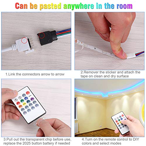 AveyLum Music LED Strip Light 10M DearmColor Flexible Tape Lights 5050 SMD RGB 300 LEDs Waterproof IP65 Rope Light with 20 Keys Musical Wireless Controller and 12V Power Adapter for Home Kitchen Party