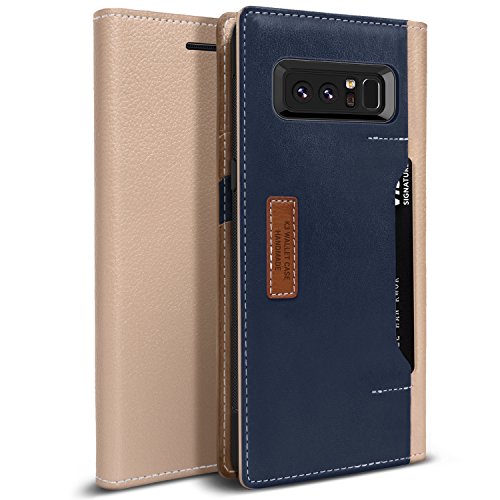ObliqK3 Wallet Case with Three Card Slot and Foldable Leather Flip Cover for Samsung Galaxy Note 8 - Mud Gray/Navy