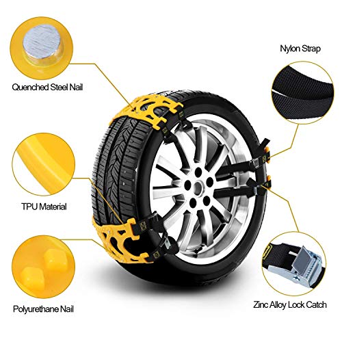 MONODEAL Snow Tire Trains, Durable Anti-Slip Snow Trains for Car, SUV, Van, Pickup Trucks, Universal Anti Skid Tire Chains for Emergencies and Occasional Use