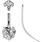 Ruifan ASTM F136 Titanium Belly Button Rings 14G CZ Heart Belly Navel Rings 10mm Bar Body Piercing Jewelry Navel Ring With 1PCS Curved Piercing Taper
