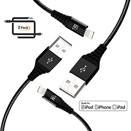 LAX Apple MFi Certified Cable – Nylon Braided 6ft Strong Lightning Cord – Lightning to USB Tough Charging Cord for…