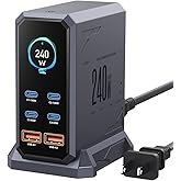 240W USB C Charger Block,ASOMETECH 6 Ports USB Charging Station,GaN 140W PD3.1 Laptop Fast Charger Adapter Desktop Charger Station with LCD Display for MacBook HP iPad iPhone Samsung