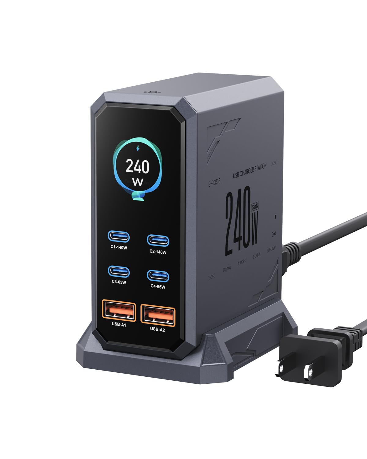 Photo 1 of 240W USB C Charger Block,ASOMETECH 6 Ports USB Charging Station,GaN 140W PD3.1 Laptop Fast Charger Adapter Desktop Charger Station with LCD Display for MacBook HP iPad iPhone Samsung