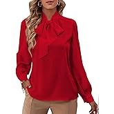 Rooscier Women's Bow Tie Neck Long Sleeve Buttton Cuff Chiffon Elegant Blouse