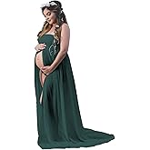 YnimioAOX Women's Off Shoulder Strapless Tube Maternity Dress for Photography Split Front Chiffon Gown for Photoshoot