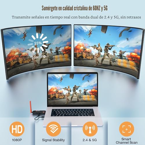 Wireless HDMI Transmitter 1 and Receiver, Up to 6 RXs, HDMI Transmitter and Receiver, 5G/1080P Wireless Extender, Laptop Transmission, Camera to TV, Projector, Monitor - 165m