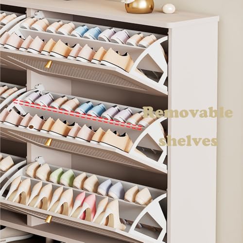 New retro rattan shoecabinet, freestanding 6-drawer entrance shoe cabinet, large capacity narrow shoe cabinet rattan design, office living room cabinet (WHITE)