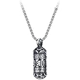 SMANXEY Gau Box Locket Necklace Openable Om Mani Padme Hum Pendant, Vintage Titanium Steel Tibetan Buddhist Amulet for Spiritual Protection