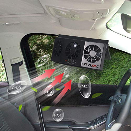 STYLOOC Solar Powered Car Window Windshield Auto Air Vent Fan Auto Ventilator System,Exhaust Fan Vehicle Radiator Vent with Ventilation(Black) - Thumbnail 4