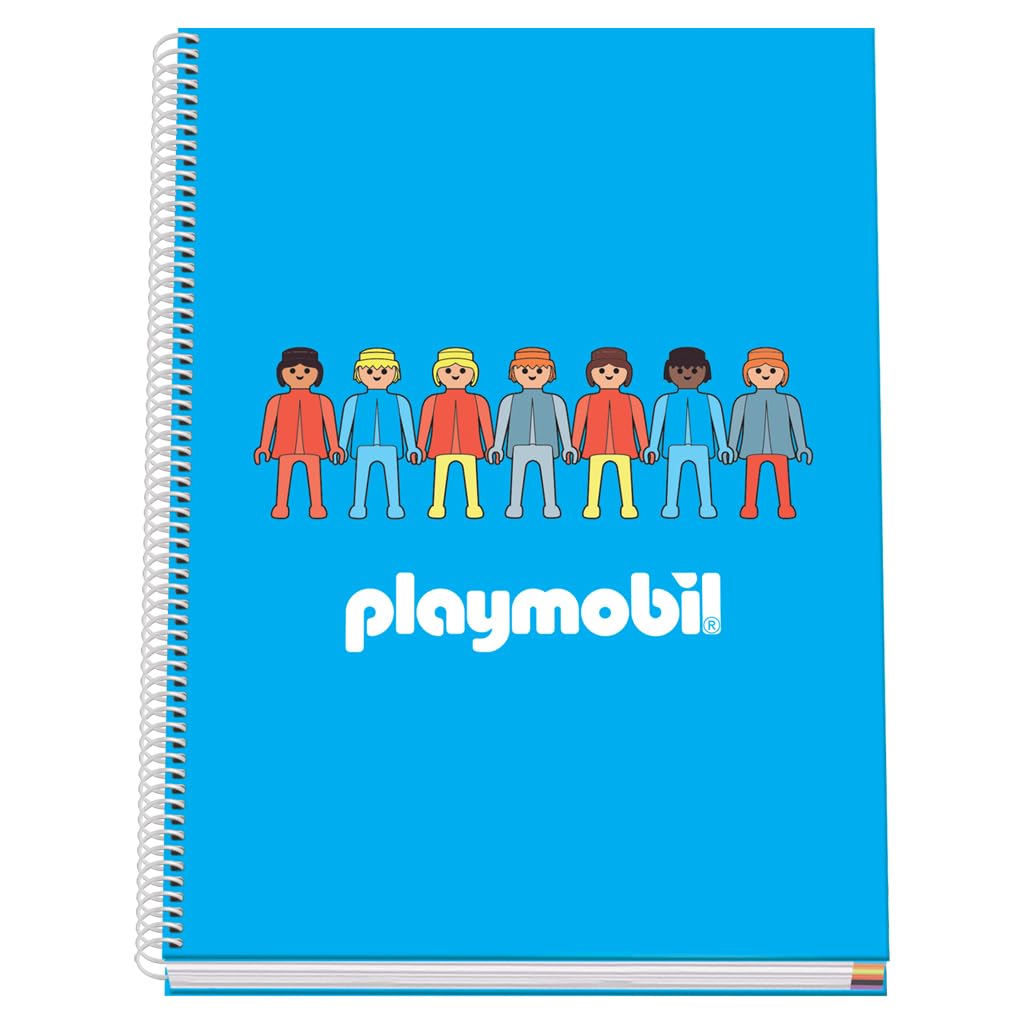DOHE - A4 Squared Notebook - Spiral Binding, 100 Sheets of 90 g/m², 5 mm Square, Hardcover, Playmobil Core, School Supplies - FSC Mix AEN-COC-000243 - Blue