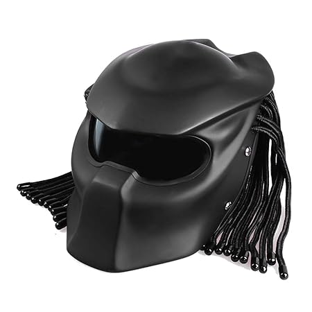 Lsrryd Motorradhelm Predator Vollgesichtsmaske Mann mit Fransen-Zöpfen LED-Licht - Inklusive ECE-Zulassung (größe : L)